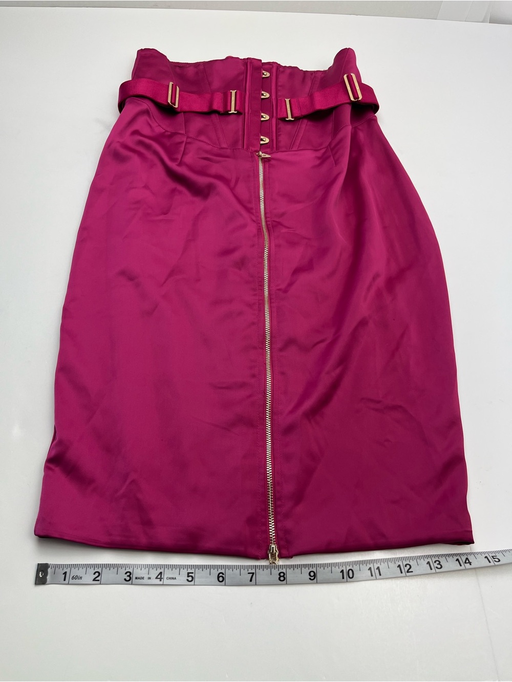 Honey Birdette Chastity Pink Fuchsia High-Waist Pencil Skirt Front Zip Medium - Picture 13 of 14